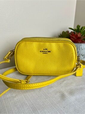 Coach Yellow Pebbled Leather Crossbody Mini Camera Bag